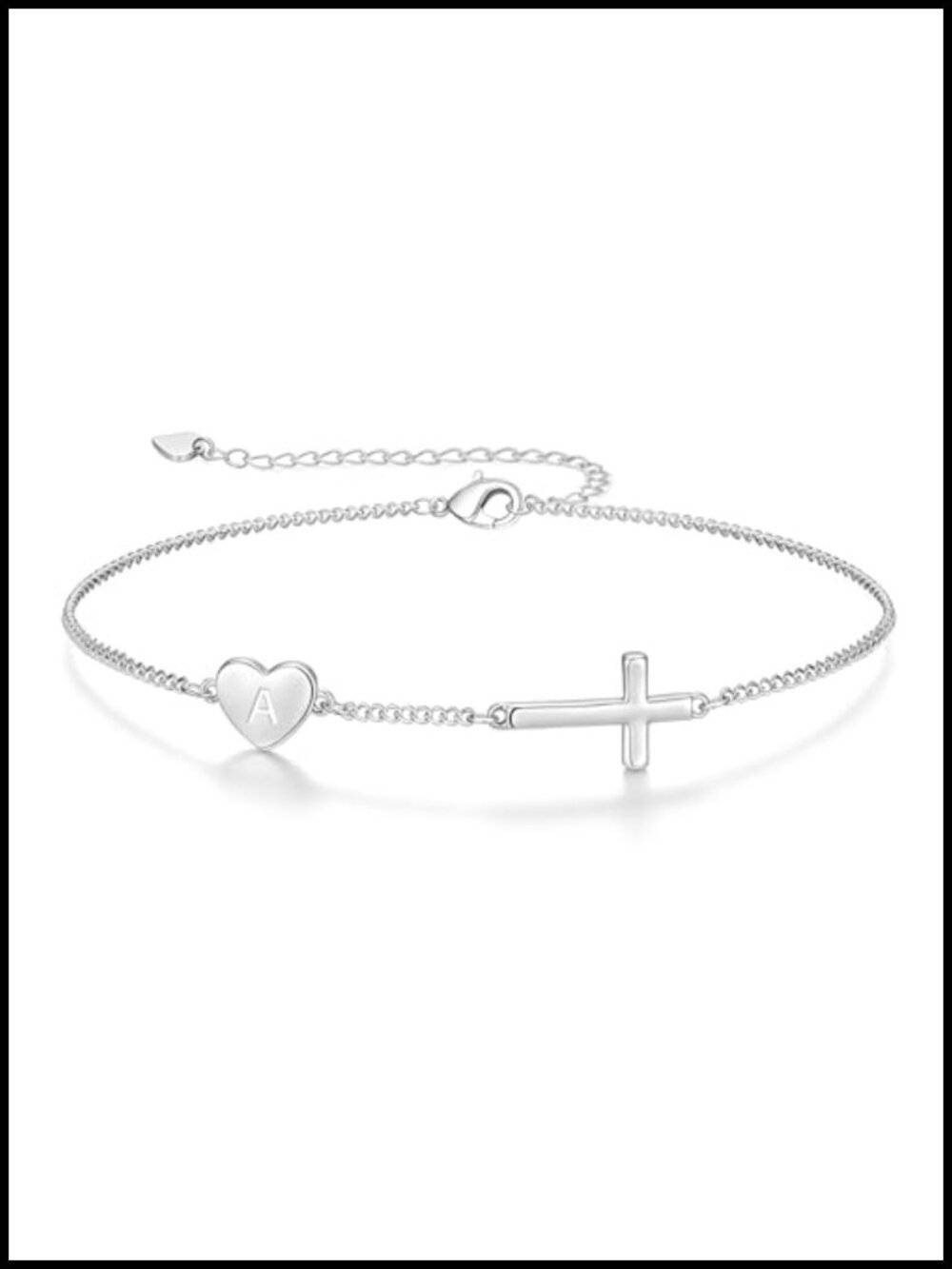 14K Gold Plated Initial Cross Bracelet Heart Charm Adjustable Chain Gift for